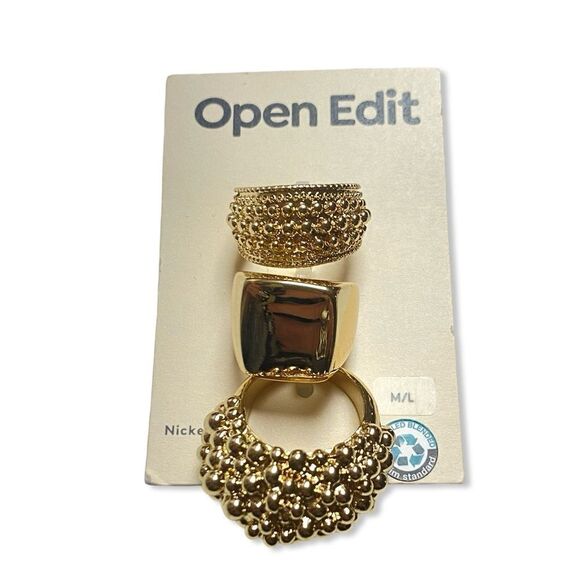 Open Edit 3 piece gold ring set. Size M/ L Nordstrom. Carded - Picture 2 of 3